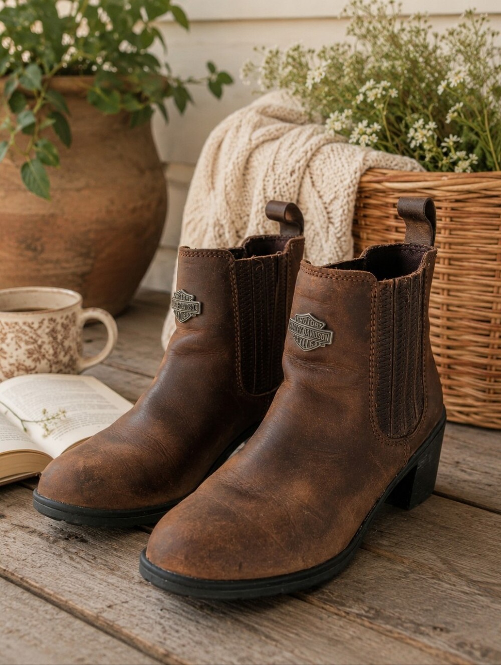 Harley Davidson :: Womans Brown Leather Booties